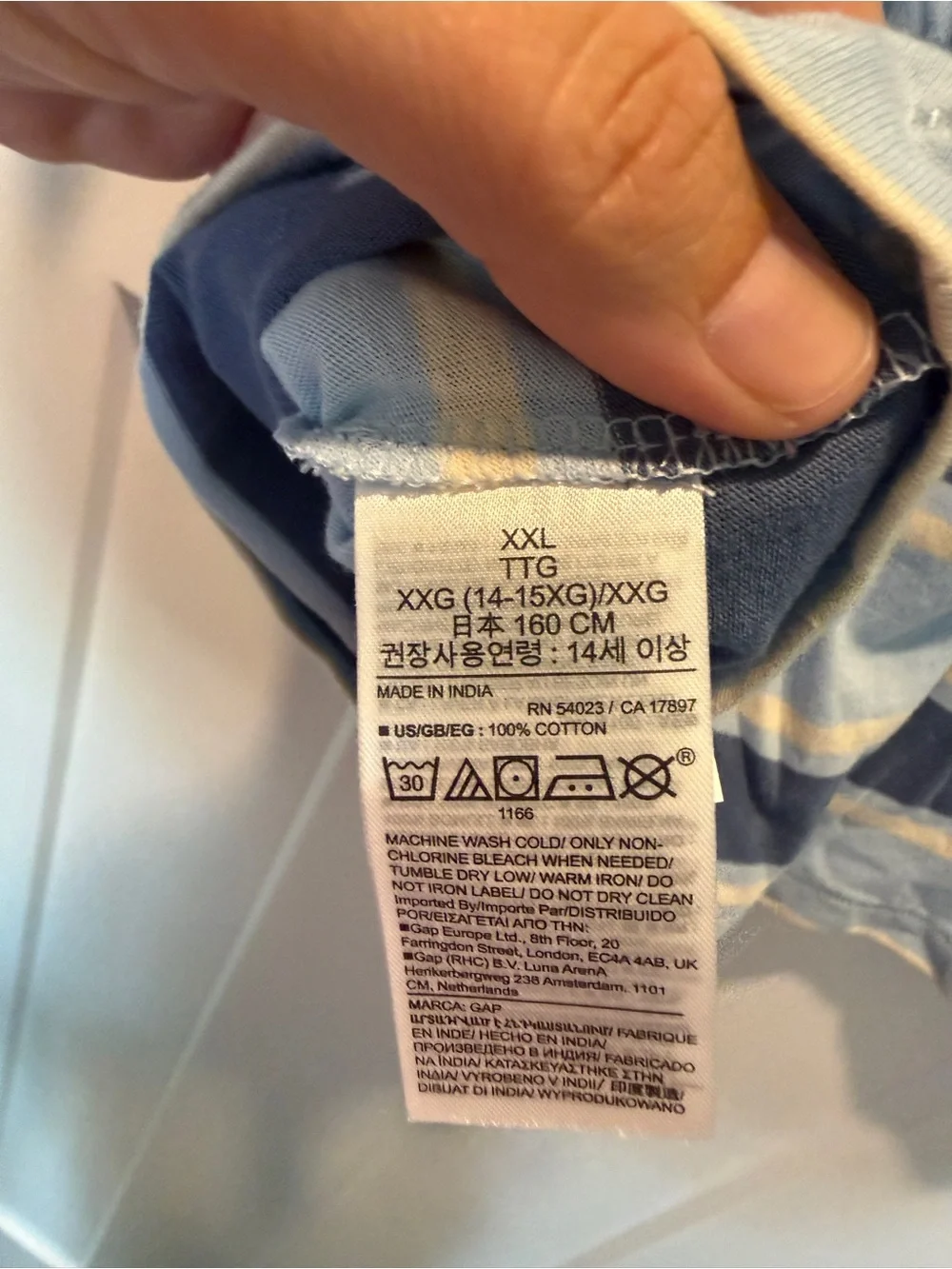 GAP Boy’s Blue Striped Pocket Tee-size XXL-NWT